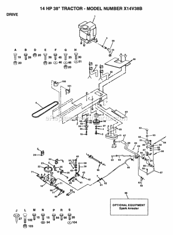 Page C Diagram and Parts List for X14V38B 1992 Husqvarna Lawn Tractor
