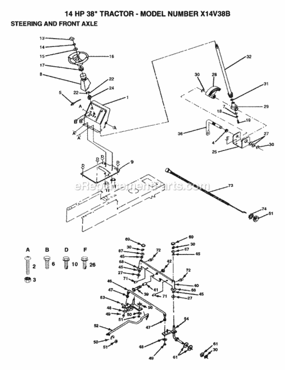 Page G Diagram and Parts List for X14V38B 1992 Husqvarna Lawn Tractor