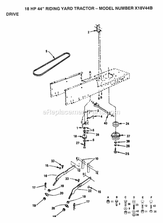 Page C Diagram and Parts List for X18V44B 1991 Husqvarna Lawn Tractor