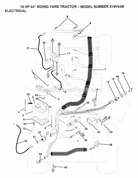 Page D Diagram and Parts List for X18V44B 1991 Husqvarna Lawn Tractor