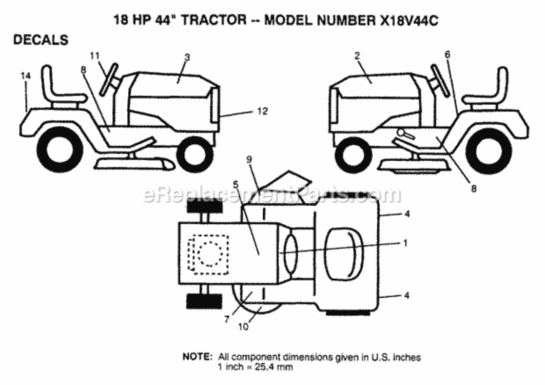 Page B Diagram and Parts List for X18V44C 1992 Husqvarna Lawn Tractor