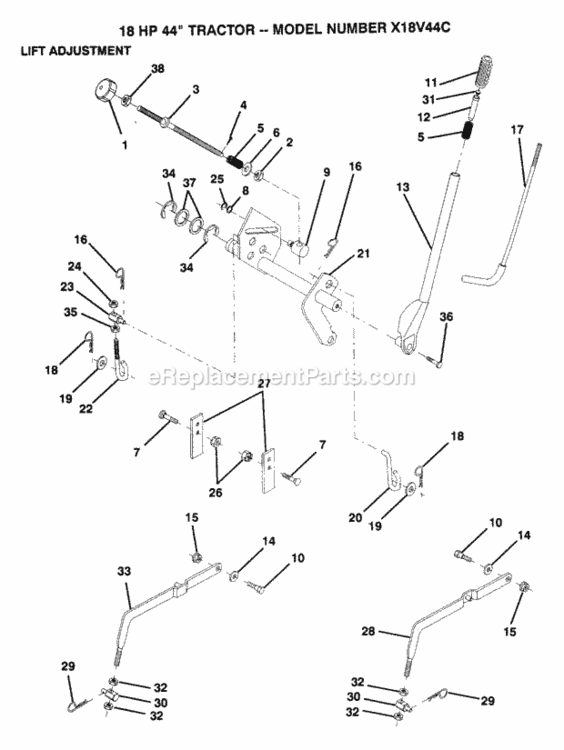Page E Diagram and Parts List for X18V44C 1992 Husqvarna Lawn Tractor