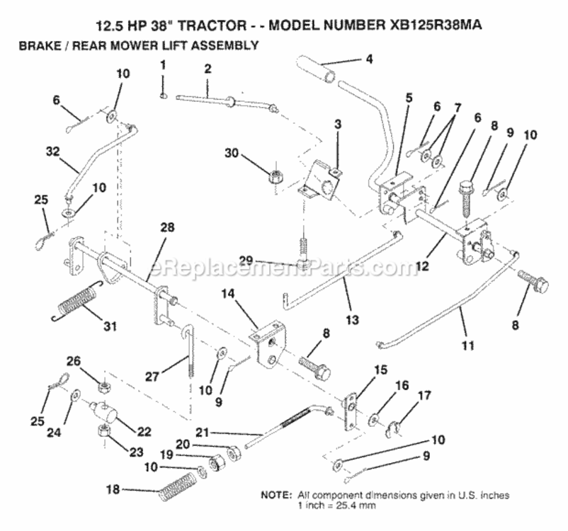 Page A Diagram and Parts List for XB125R38MA 1992 Husqvarna Lawn Tractor