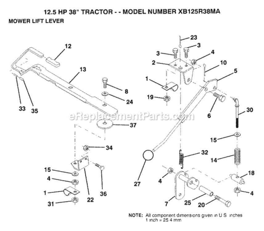 Page K Diagram and Parts List for XB125R38MA 1992 Husqvarna Lawn Tractor