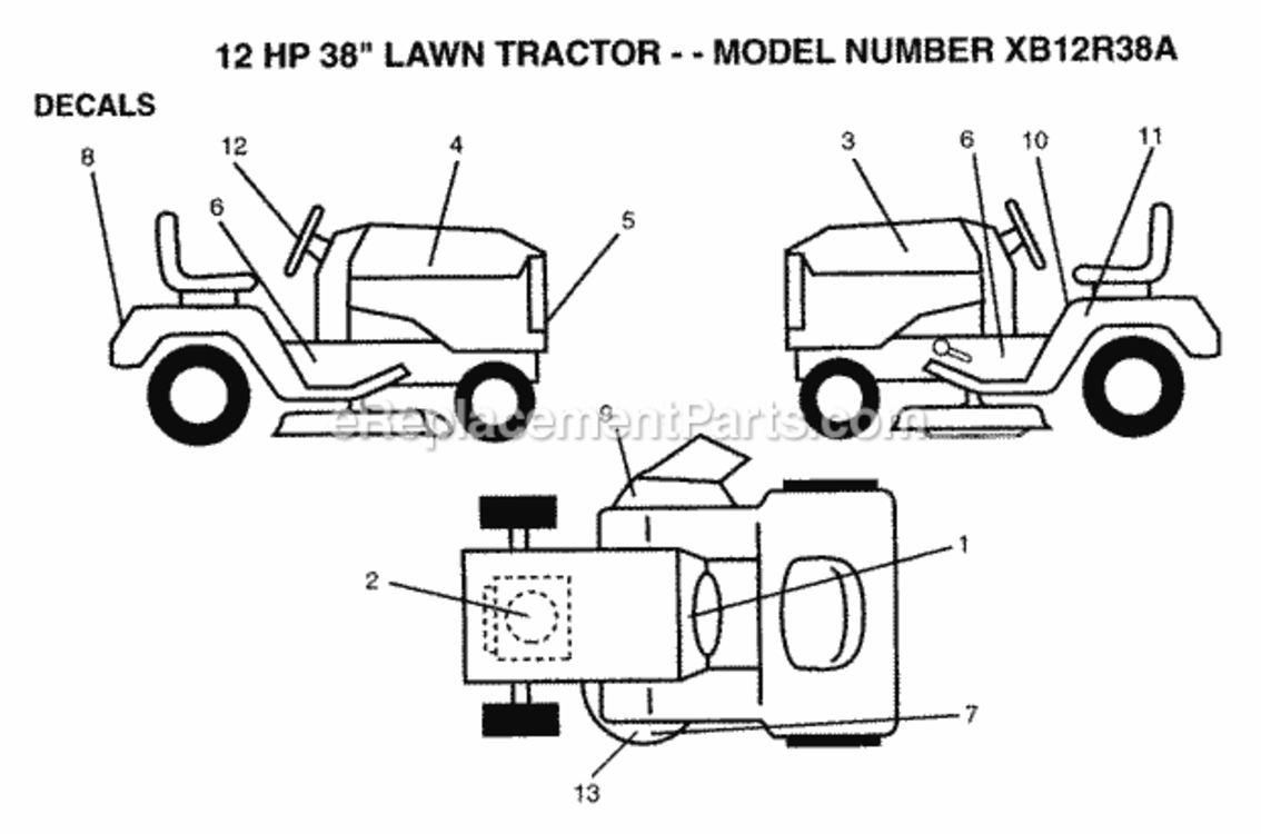 Page C Diagram and Parts List for XB12R38A 1992 Husqvarna Lawn Tractor