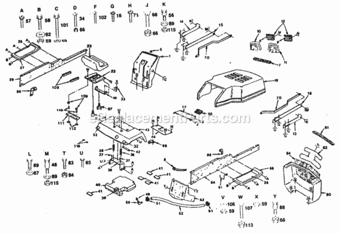Page C Diagram and Parts List for XC1182HB 1991 Husqvarna Lawn Tractor
