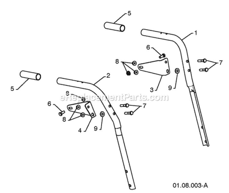 Handles Diagram and Parts List for XT824ES 2009-10 Husqvarna Snow Blower