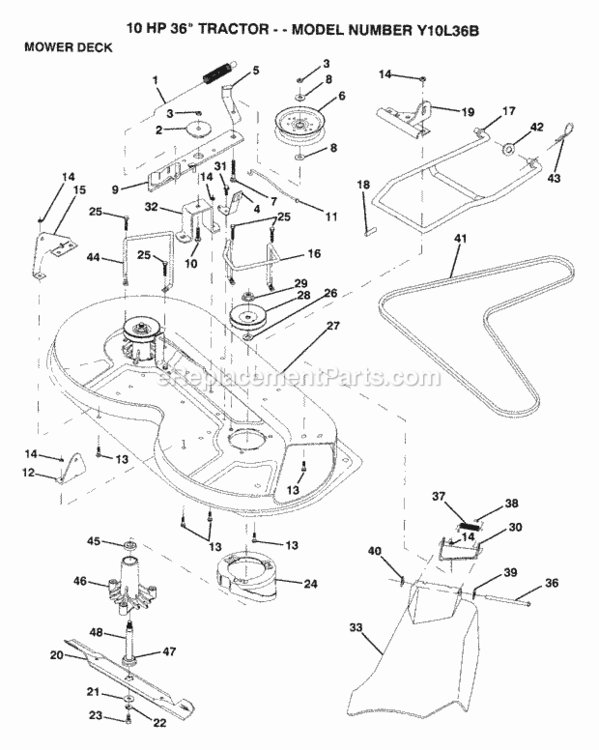 Page J Diagram and Parts List for Y10L36B 1993 Husqvarna Lawn Tractor