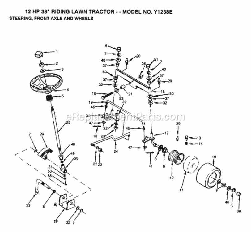 Page K Diagram and Parts List for Y1238E 1991 Husqvarna Lawn Tractor