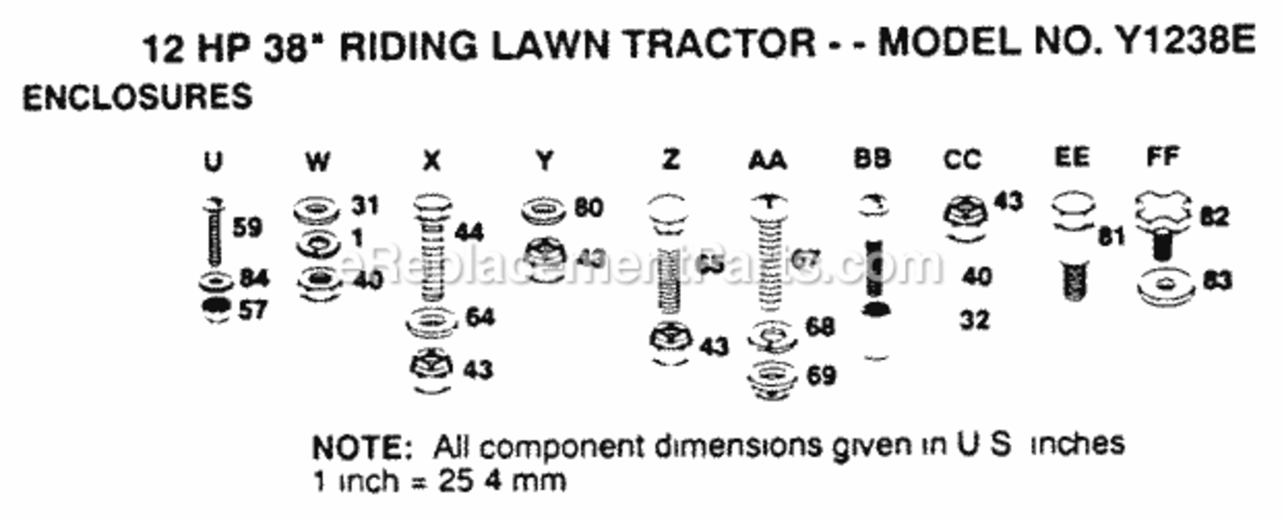 Page D Diagram and Parts List for Y1238E 1991 Husqvarna Lawn Tractor