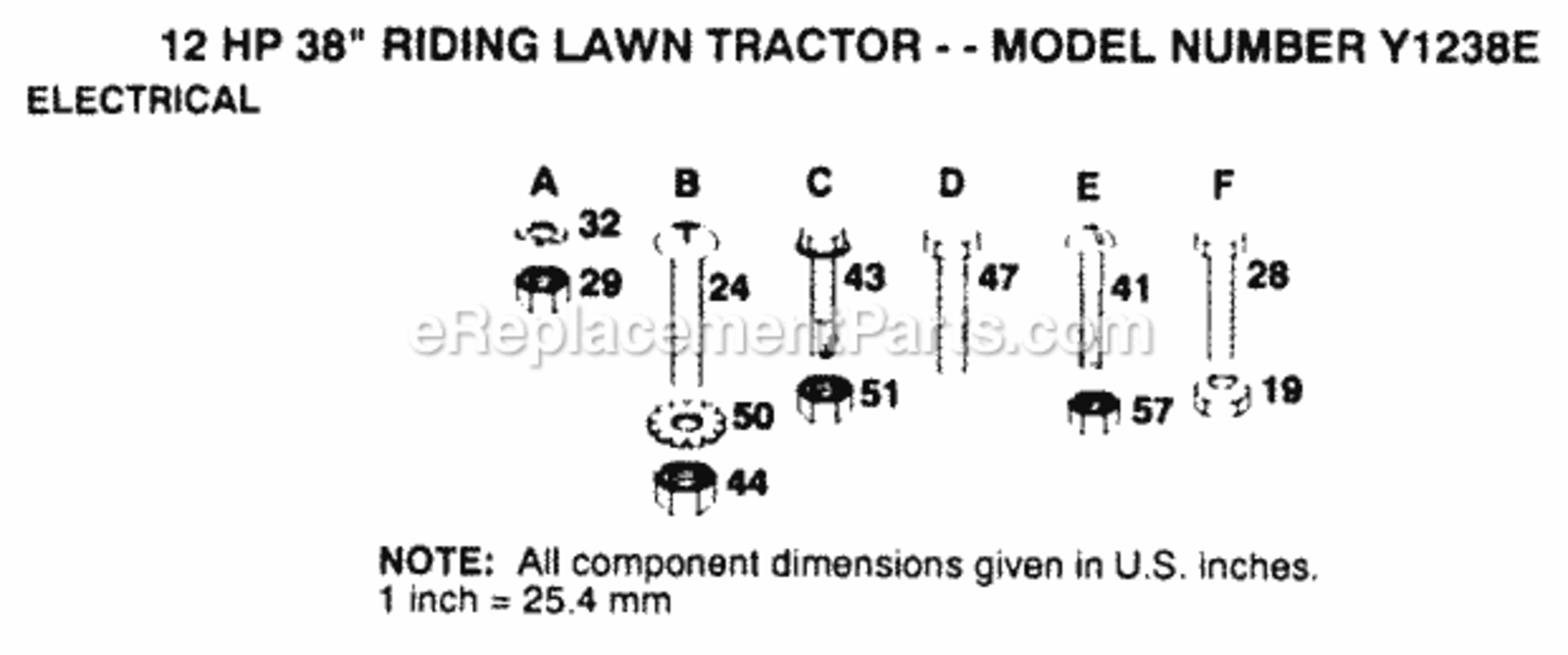Page E Diagram and Parts List for Y1238E 1991 Husqvarna Lawn Tractor