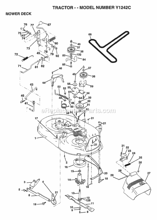 Page F Diagram and Parts List for Y1242C 1999 And Before Husqvarna Lawn Tractor