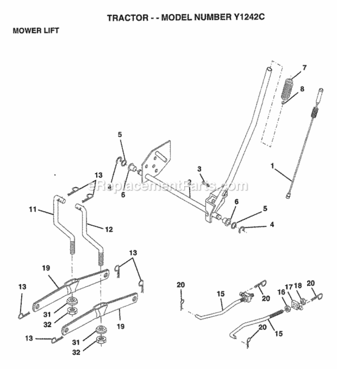 Page G Diagram and Parts List for Y1242C 1999 And Before Husqvarna Lawn Tractor