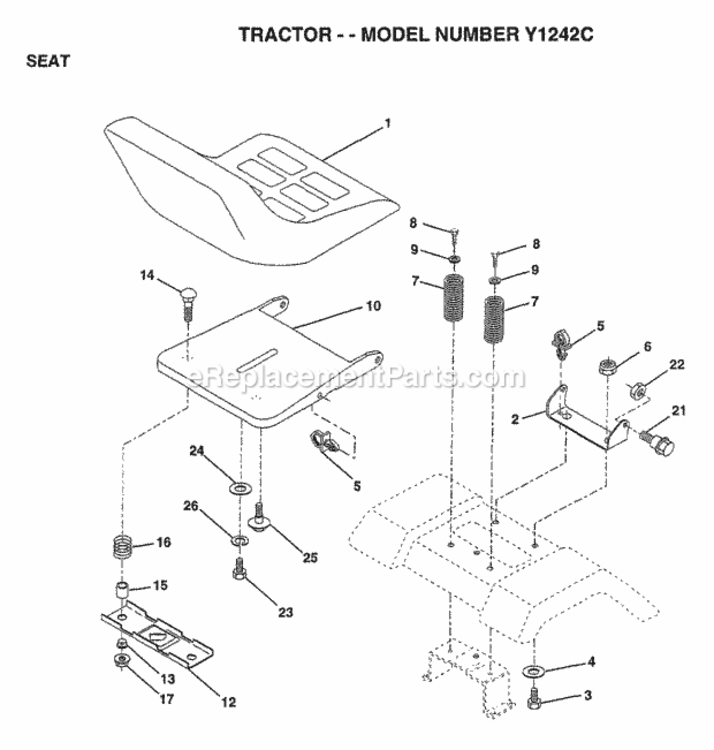 Page H Diagram and Parts List for Y1242C 1999 And Before Husqvarna Lawn Tractor