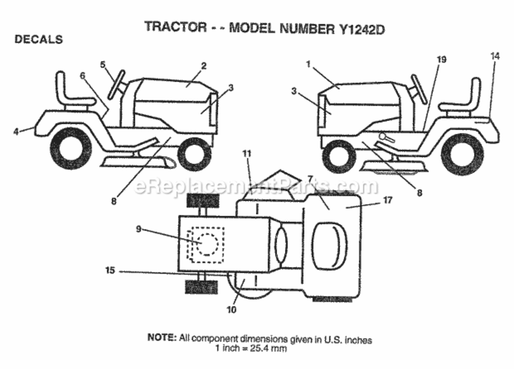 Page B Diagram and Parts List for Y1242D 1999 And Before Husqvarna Lawn Tractor