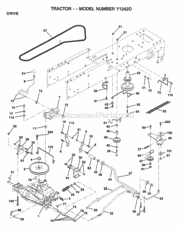 Page C Diagram and Parts List for Y1242D 1999 And Before Husqvarna Lawn Tractor
