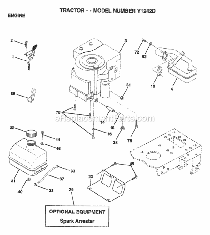 Page E Diagram and Parts List for Y1242D 1999 And Before Husqvarna Lawn Tractor