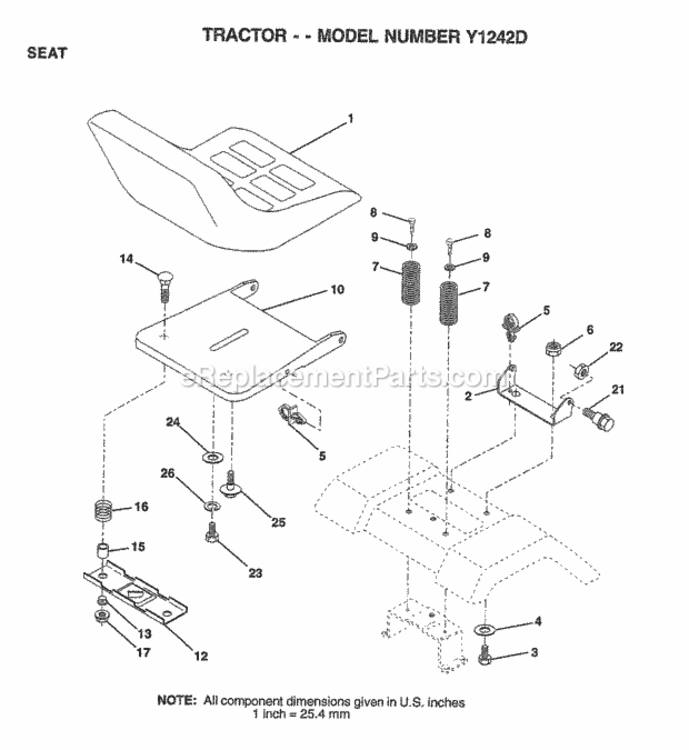 Page H Diagram and Parts List for Y1242D 1999 And Before Husqvarna Lawn Tractor