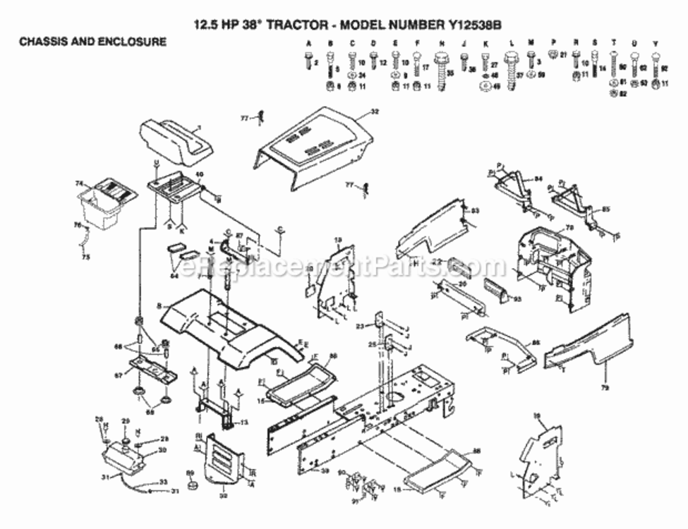 Page A Diagram and Parts List for Y12538B 1992 Husqvarna Lawn Tractor