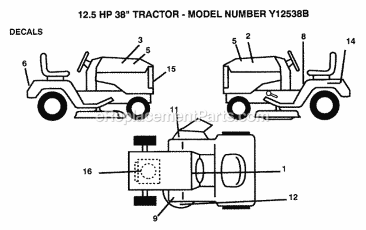 Page B Diagram and Parts List for Y12538B 1992 Husqvarna Lawn Tractor