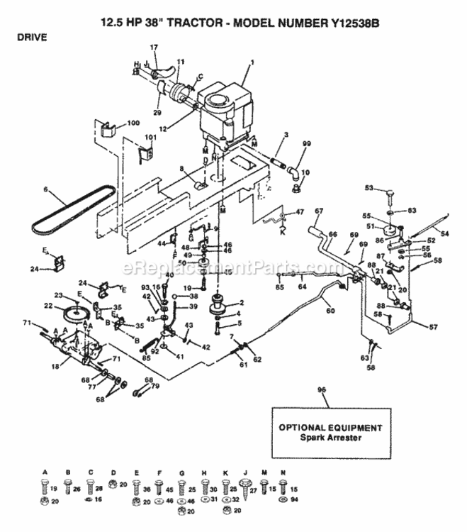 Page C Diagram and Parts List for Y12538B 1992 Husqvarna Lawn Tractor