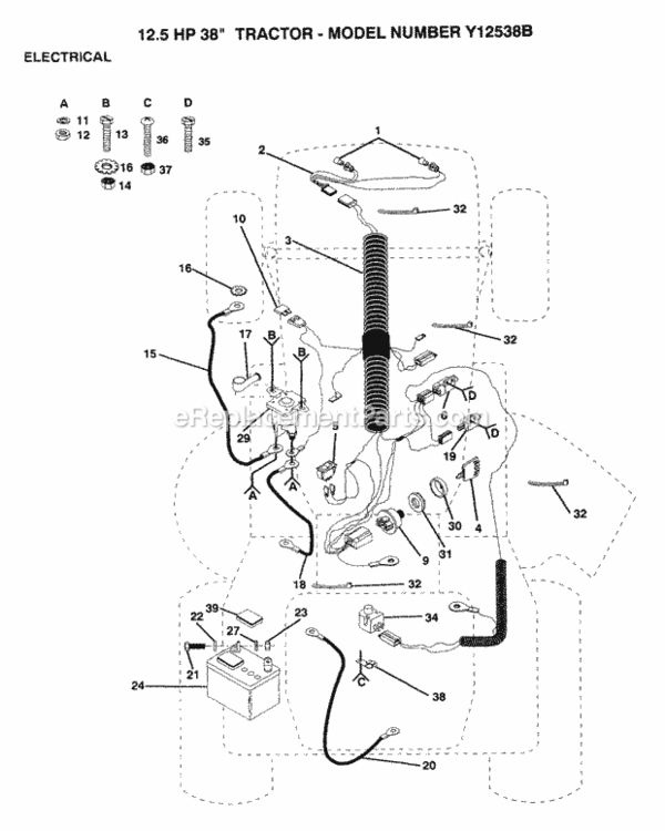 Page D Diagram and Parts List for Y12538B 1992 Husqvarna Lawn Tractor