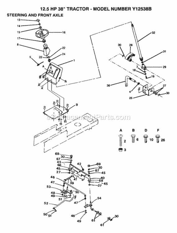 Page F Diagram and Parts List for Y12538B 1992 Husqvarna Lawn Tractor