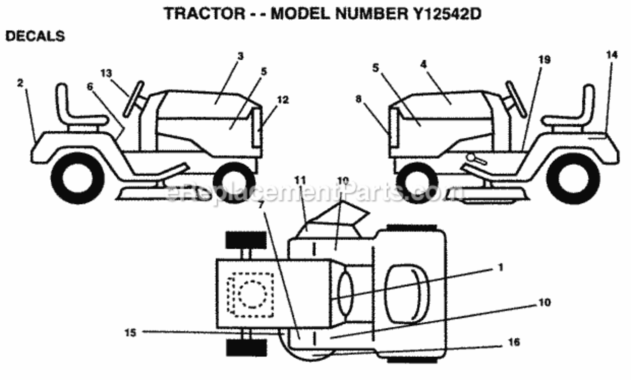 Page B Diagram and Parts List for Y12542D 1995 Husqvarna Lawn Tractor
