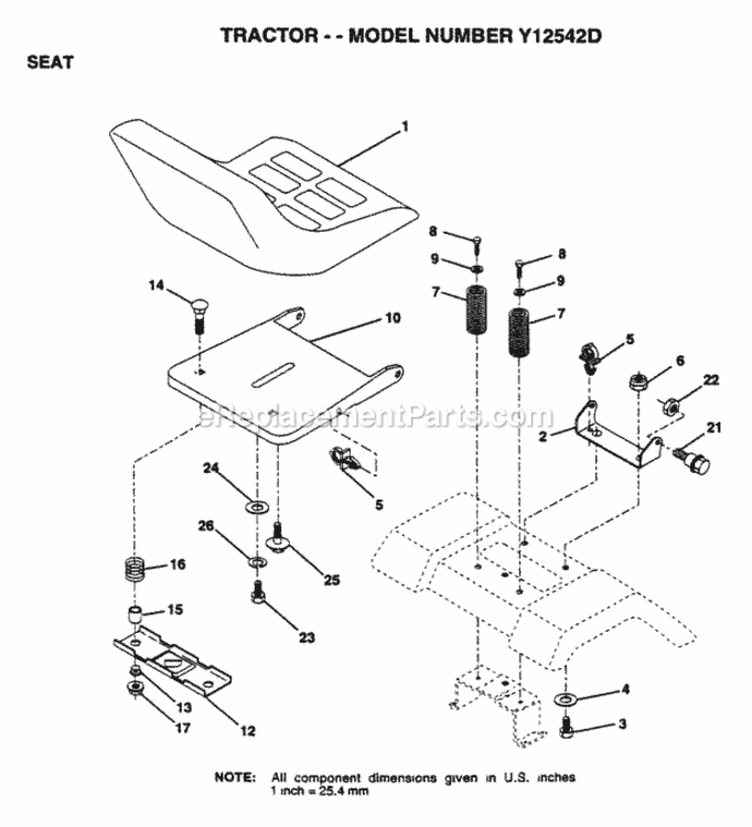 Page H Diagram and Parts List for Y12542D 1995 Husqvarna Lawn Tractor