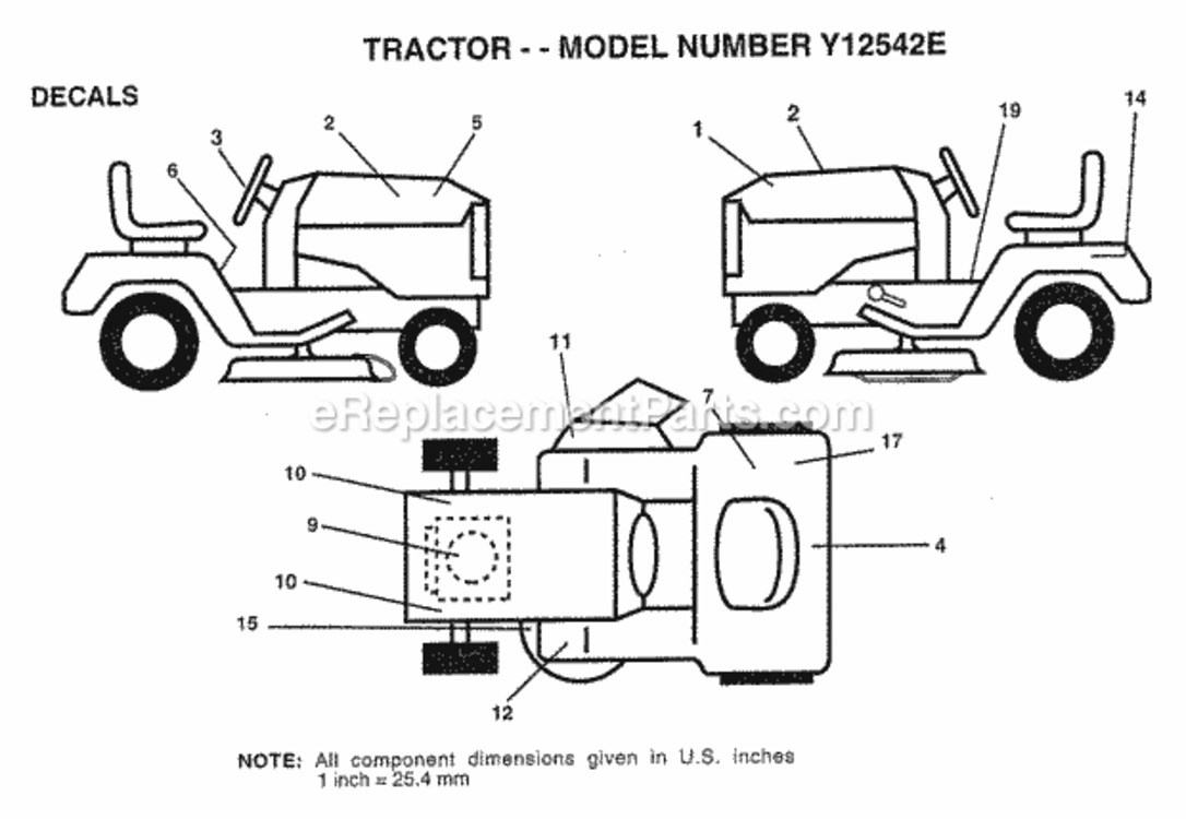 Page B Diagram and Parts List for Y12542E 1999 And Before Husqvarna Lawn Tractor