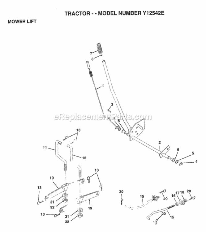 Page G Diagram and Parts List for Y12542E 1999 And Before Husqvarna Lawn Tractor