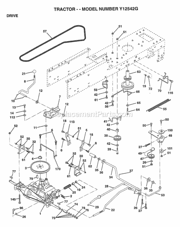 Page C Diagram and Parts List for Y12542G 1999 And Before Husqvarna Lawn Tractor