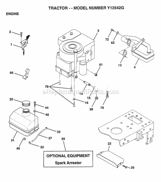 Page E Diagram and Parts List for Y12542G 1999 And Before Husqvarna Lawn Tractor