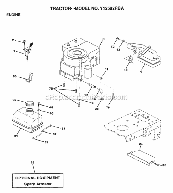 Page F Diagram and Parts List for Y12592RBA 1999 And Before Husqvarna Lawn Tractor