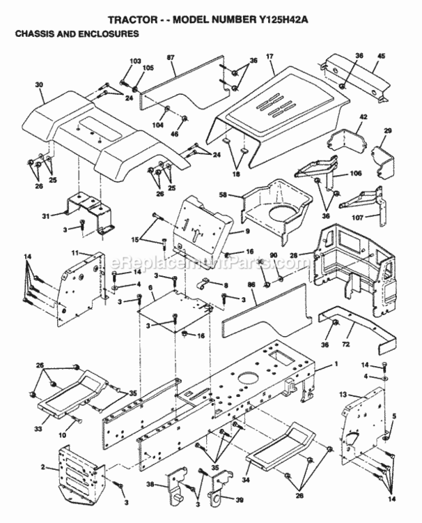 Page A Diagram and Parts List for Y125H42A 1995 Husqvarna Lawn Tractor