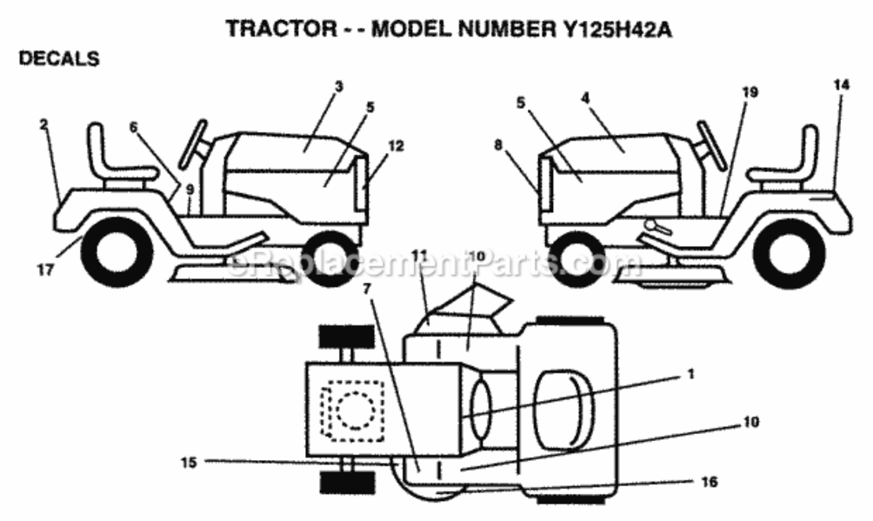 Page B Diagram and Parts List for Y125H42A 1995 Husqvarna Lawn Tractor