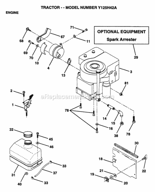Page E Diagram and Parts List for Y125H42A 1995 Husqvarna Lawn Tractor