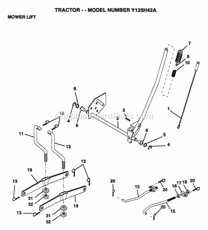 Page G Diagram and Parts List for Y125H42A 1995 Husqvarna Lawn Tractor