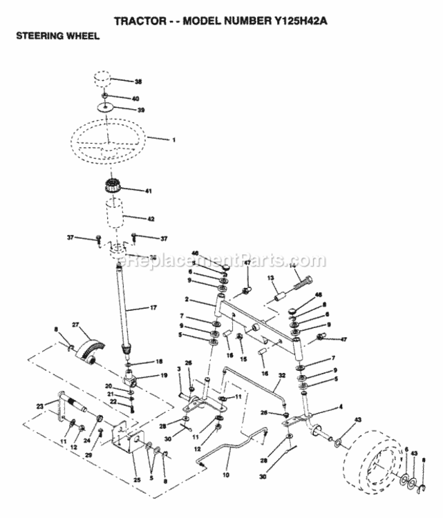 Page I Diagram and Parts List for Y125H42A 1995 Husqvarna Lawn Tractor