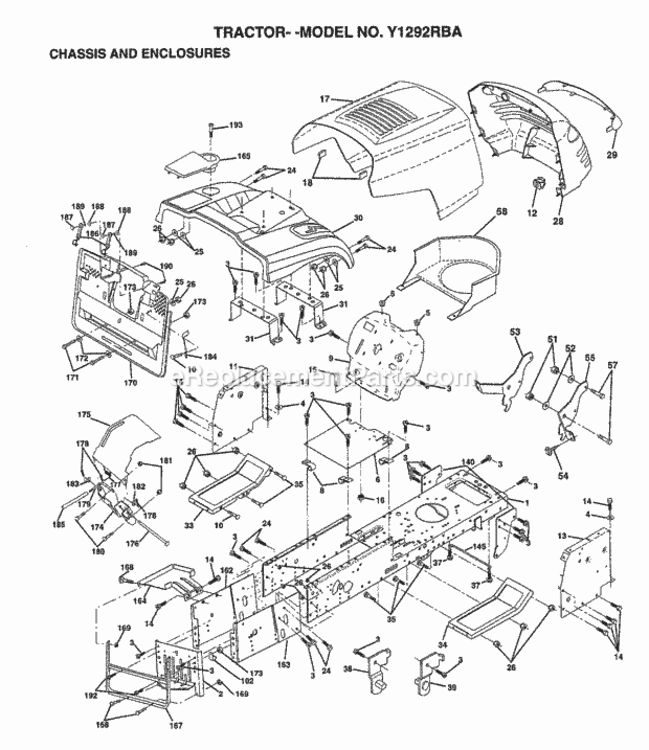 Page B Diagram and Parts List for Y1292RBA 1999 And Before Husqvarna Lawn Tractor