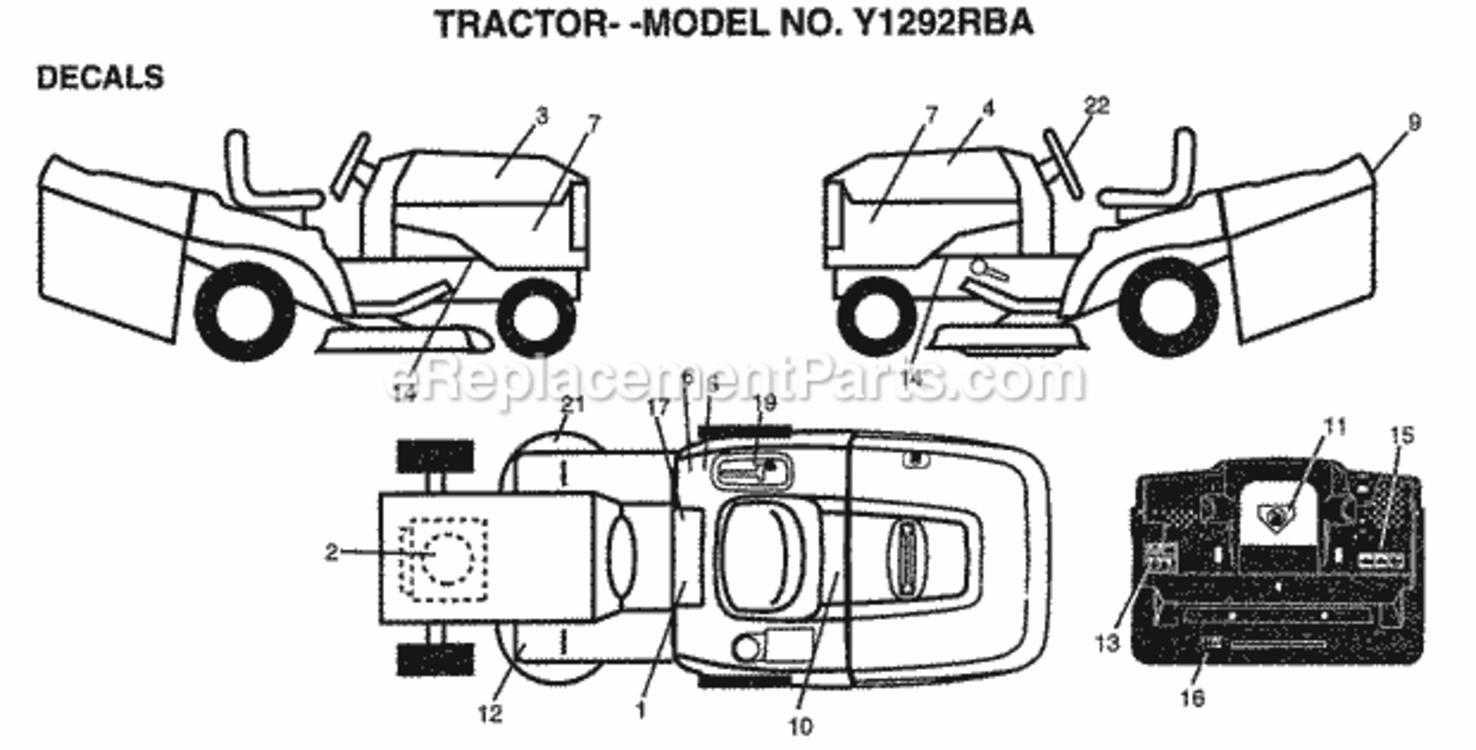 Page C Diagram and Parts List for Y1292RBA 1999 And Before Husqvarna Lawn Tractor