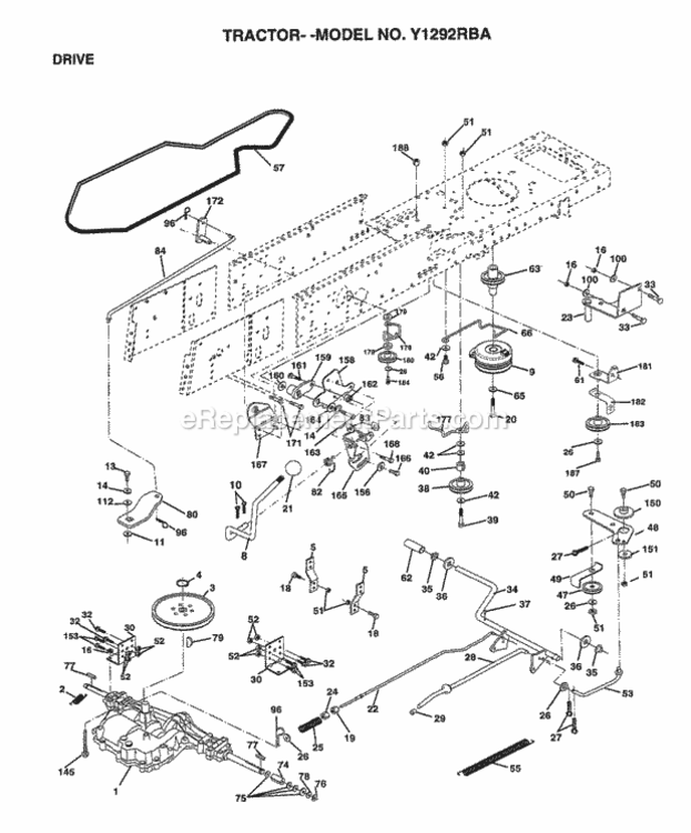 Page D Diagram and Parts List for Y1292RBA 1999 And Before Husqvarna Lawn Tractor