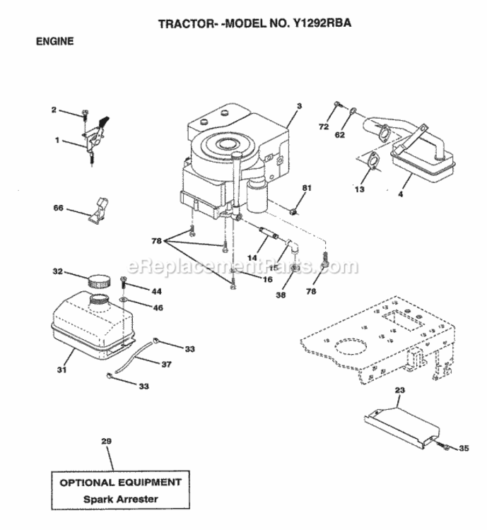 Page F Diagram and Parts List for Y1292RBA 1999 And Before Husqvarna Lawn Tractor