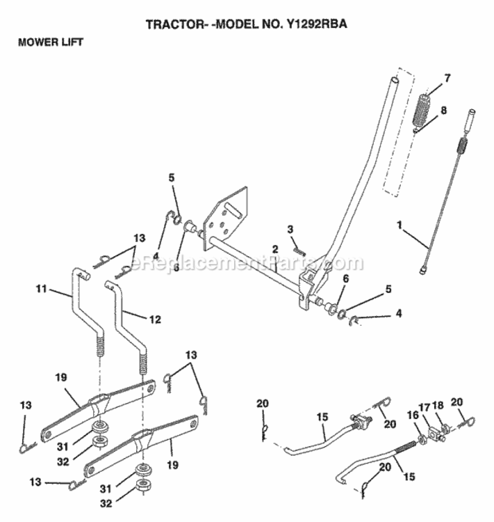 Page H Diagram and Parts List for Y1292RBA 1999 And Before Husqvarna Lawn Tractor