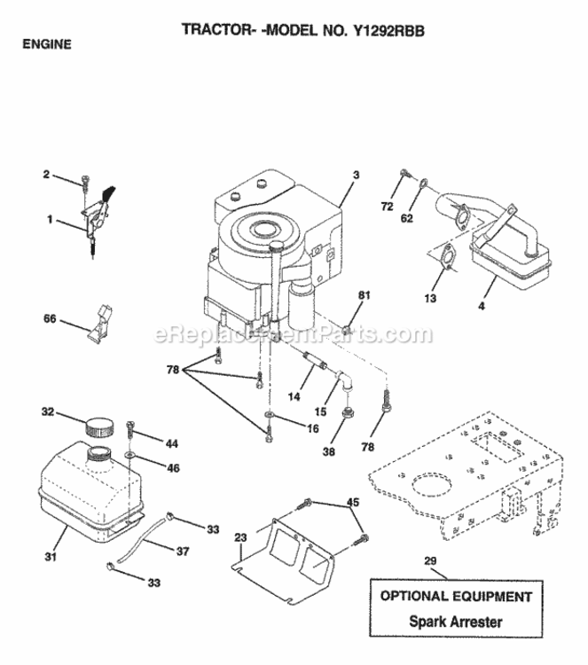 Page F Diagram and Parts List for Y1292RBB 1999 And Before Husqvarna Lawn Tractor