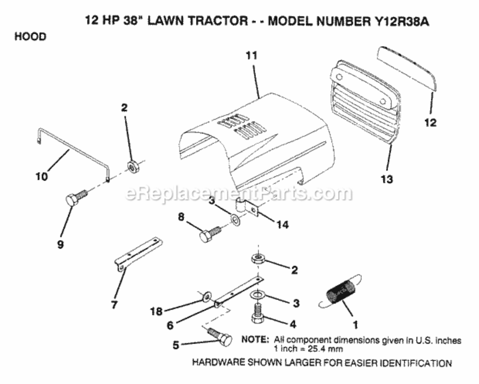 Page H Diagram and Parts List for Y12R38A 1992 Husqvarna Lawn Tractor