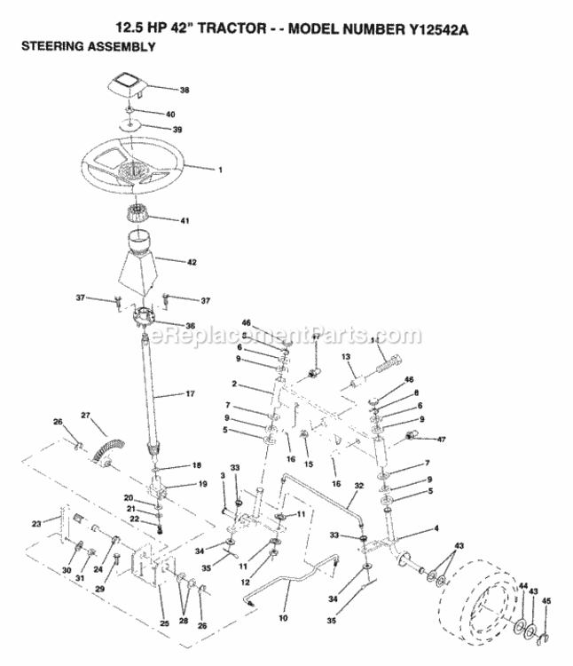 Page U Diagram and Parts List for Y12R38B 1993 Husqvarna Lawn Tractor