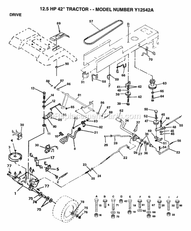 Page F Diagram and Parts List for Y12R38B 1993 Husqvarna Lawn Tractor