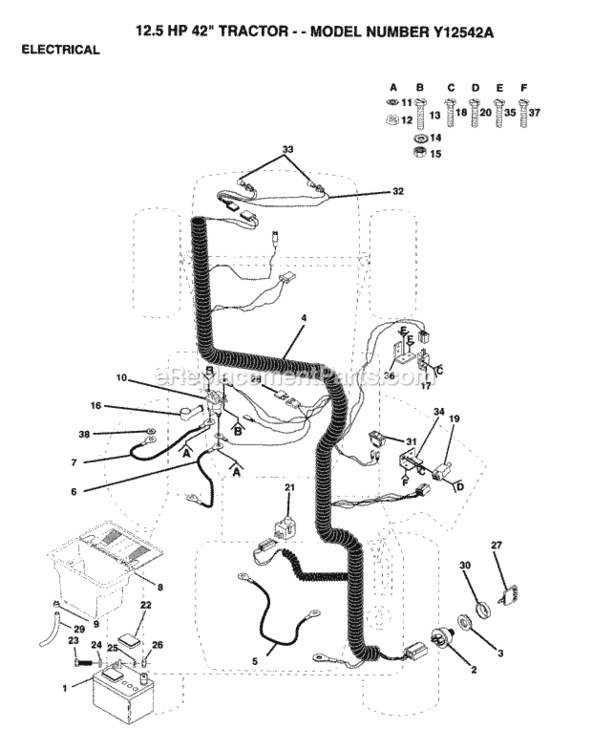 Page H Diagram and Parts List for Y12R38B 1993 Husqvarna Lawn Tractor