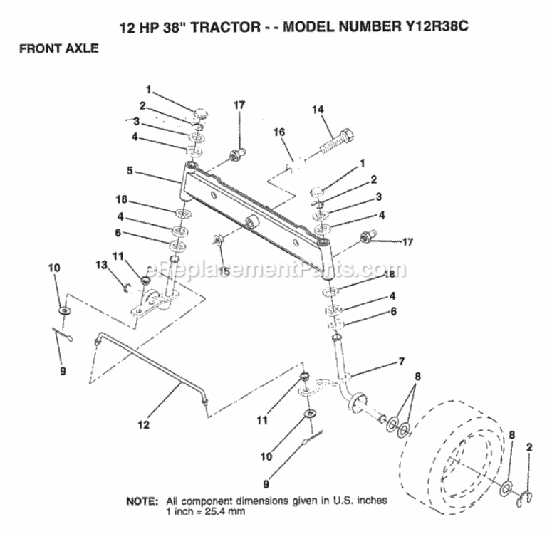 Page H Diagram and Parts List for Y12R38C 1994 Husqvarna Lawn Tractor